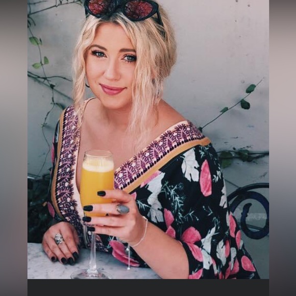 FREE PEOPLE Freshly Squeezed Grapefruit Flowy Boho Button Tie Sleeve Top Small - Picture 6 of 15